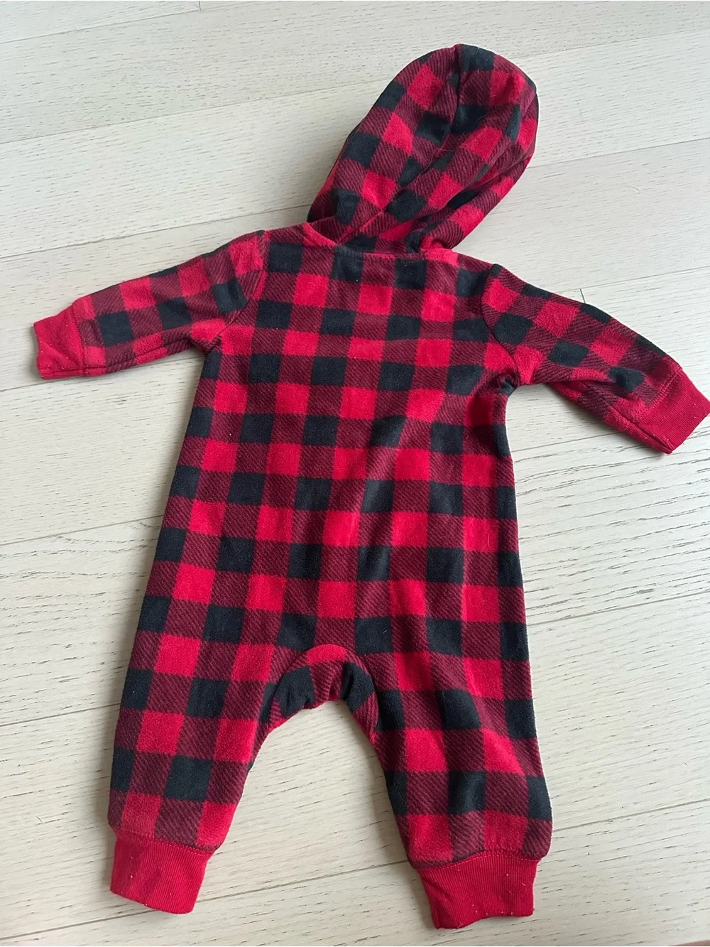 Carter's Red and Black Buffalo Plaid Hooded One-Piece with Bear Pocket